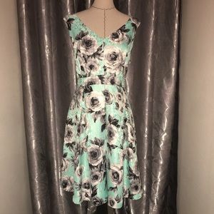 Mint Green Dress featuring B&W Rose Print